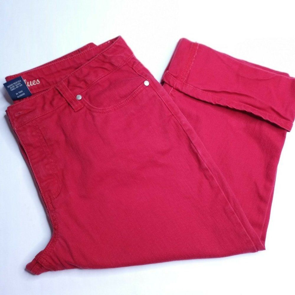 LA Blues Womens Red Capri Folded Cuff Jeans Plus Size 16